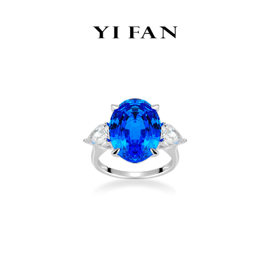 Lab Grown Spinel "Blue Goblin" collection: Luxury "Azure Bloom Sparkle" exquisite 3-stones Ring