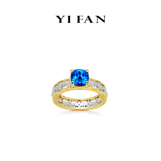 Lab Grown Spinel "Blue Goblin" collection: Luxury "Enchanting Supernova" exquisite Double-golden Lace Ring