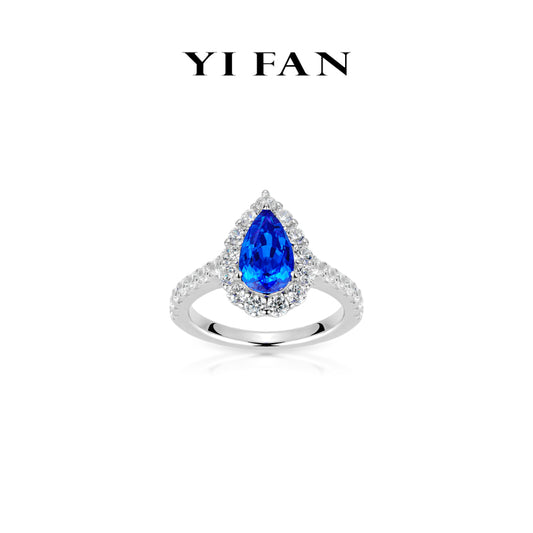 Lab Grown Spinel "Blue Goblin" collection: Modern "Blue Teardrop Sparkle" delicate Ring