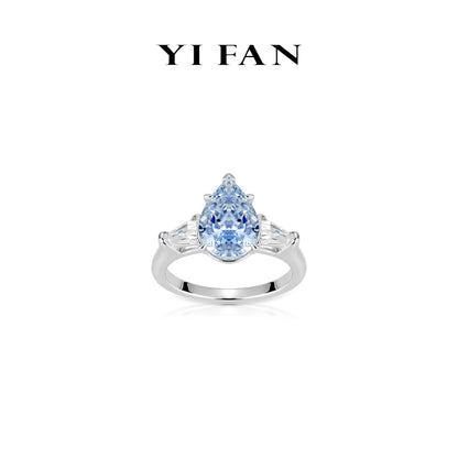Intense Blue diamond color collection: Modern "Icy Blue Droplet" exquisite  3-stones Ring
