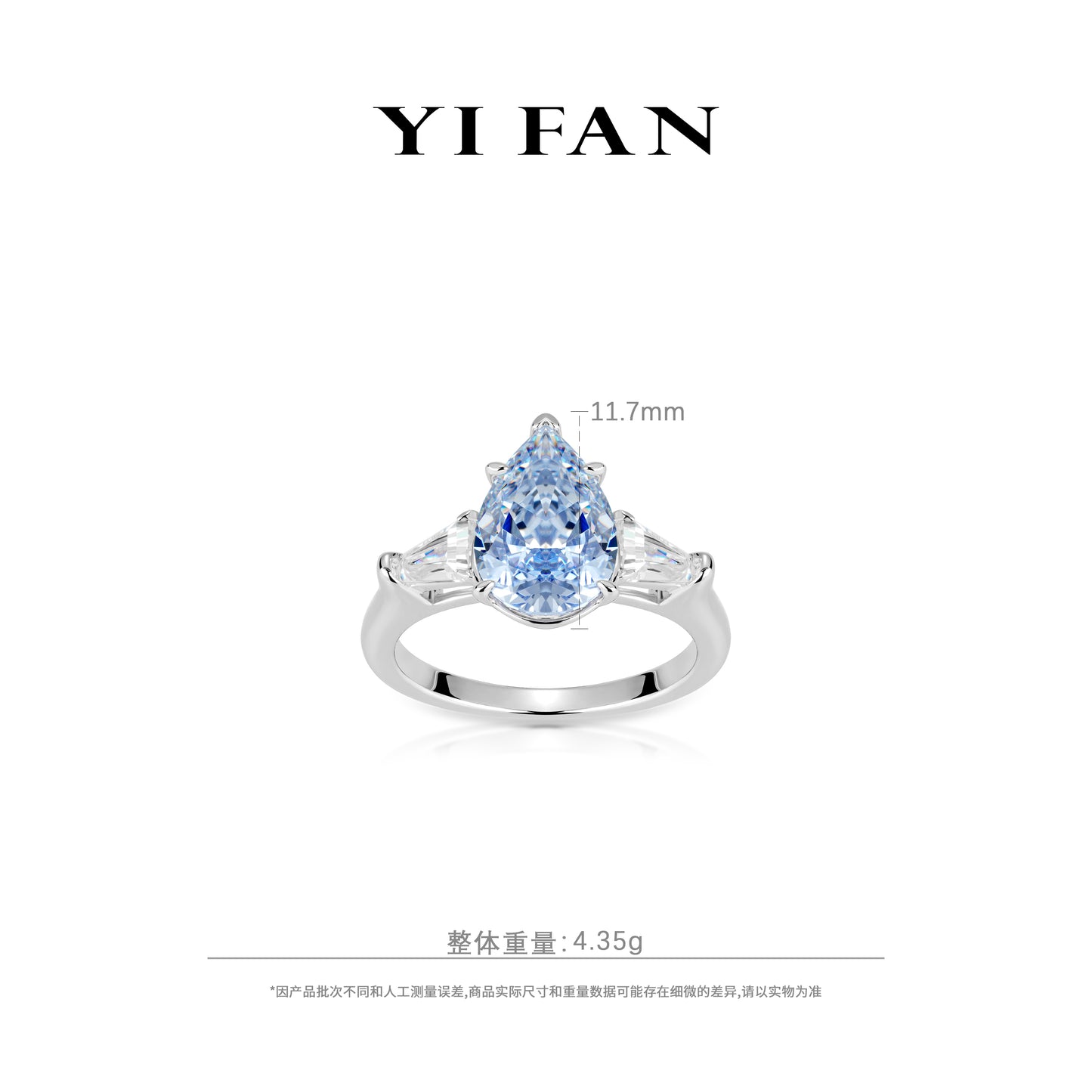 Intense Blue diamond color collection: Modern "Icy Blue Droplet" exquisite  3-stones Ring