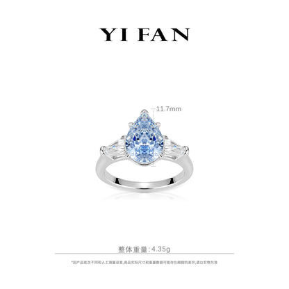 Intense Blue diamond color collection: Modern "Icy Blue Droplet" exquisite  3-stones Ring