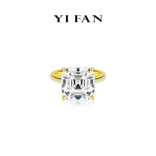 Pre-order Eternal Sparkle Collection: Golden "Celestial Glacier Asscher-Cut” exquisite Solitaire Ring