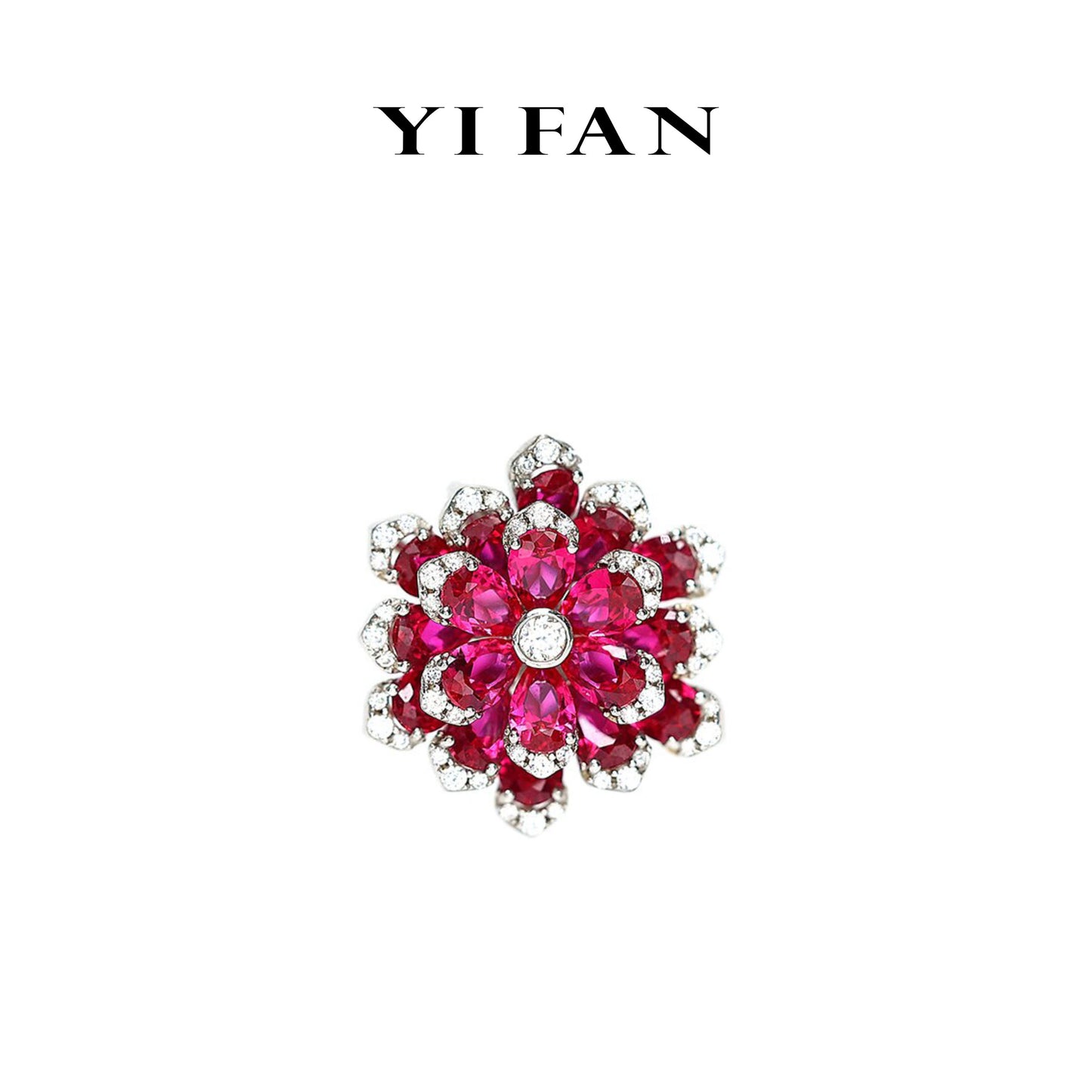 Ruby color collection: Modern Rose-Red "Immortal Flower" detailed Ring