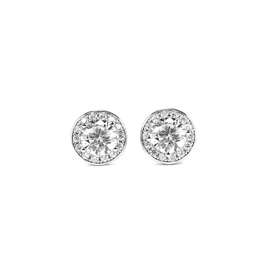 Wedding collection: Micro-setting clear diamond color Lab created stones detailed ear studs, sterling silver