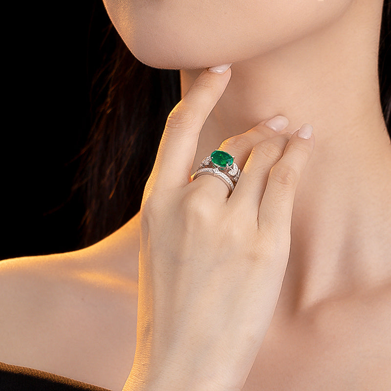 Pre-order Synthetic Emerald collection: Pigeon egg double row Ring