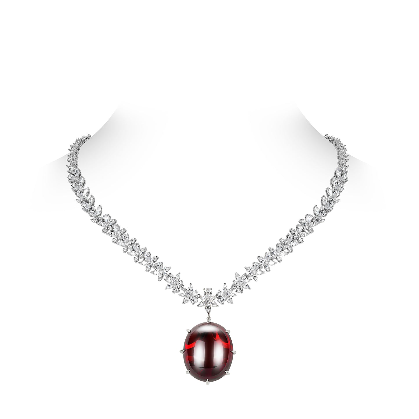 Limited Christmas collection: Modern Exquisite Red Pigeon Egg White Tennis Necklace