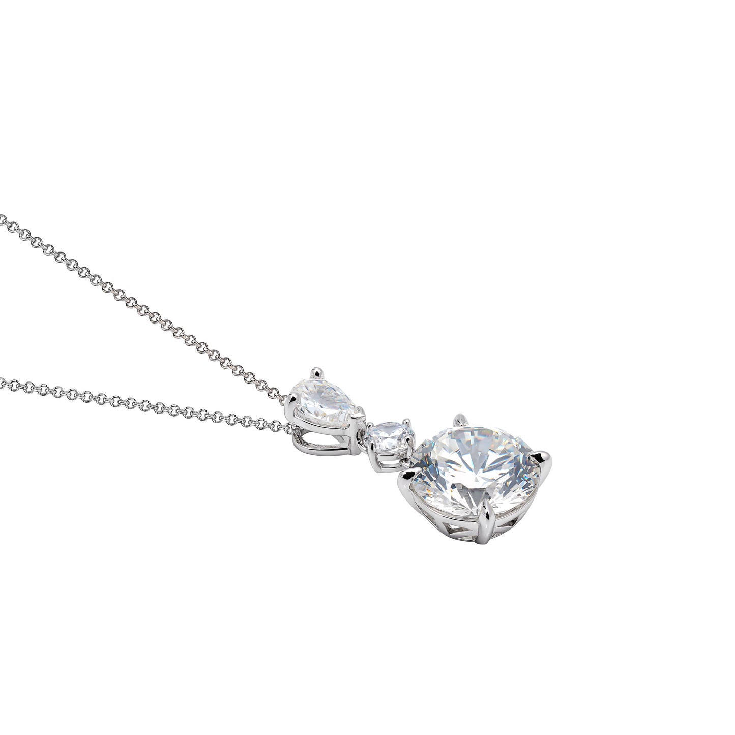 12 carats lab created stones Starlight Luxury 3 stones necklace, sterling silver