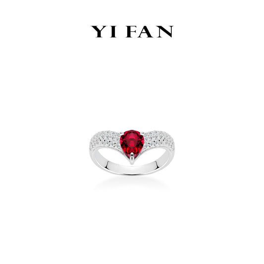 Ruby color collection: "Pigeon blood Drop" V shape Ring