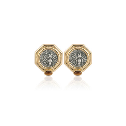 Greek Mythology collection： Handmade imitation antique coin Bee ear studs,