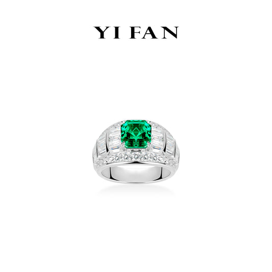 Lab Grown Emerald collection: Luxury Mixed-cut "Emerald in Asscher-cut" detailed Ring (Unisex)