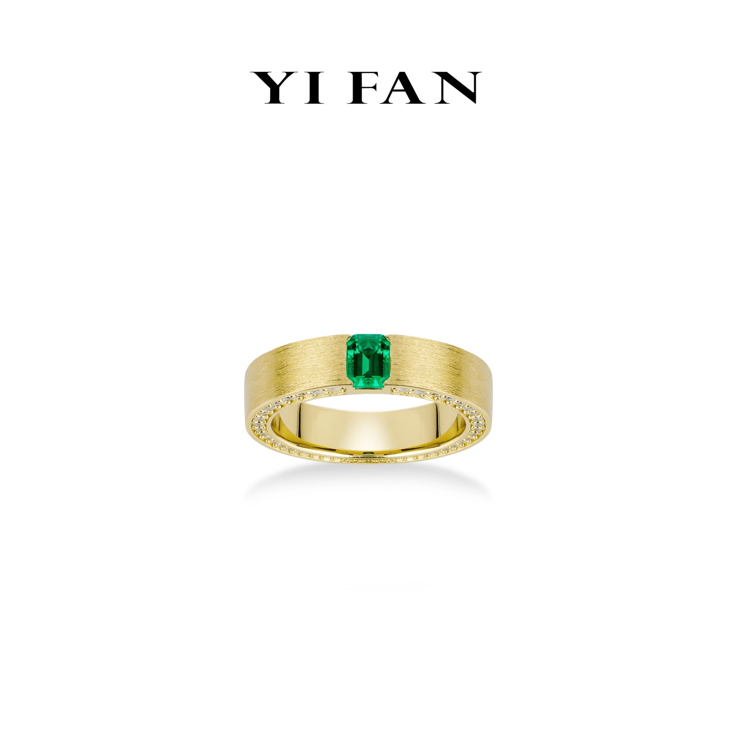 Lab Grown Emerald collection: Golden "Emerald-cut Ice Cube" detailed wide band Ring (Unisex)