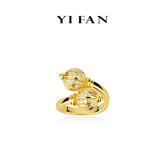 Golden time collection: Vintage style "Greek mythology Double treasure balls" luxury open Ring