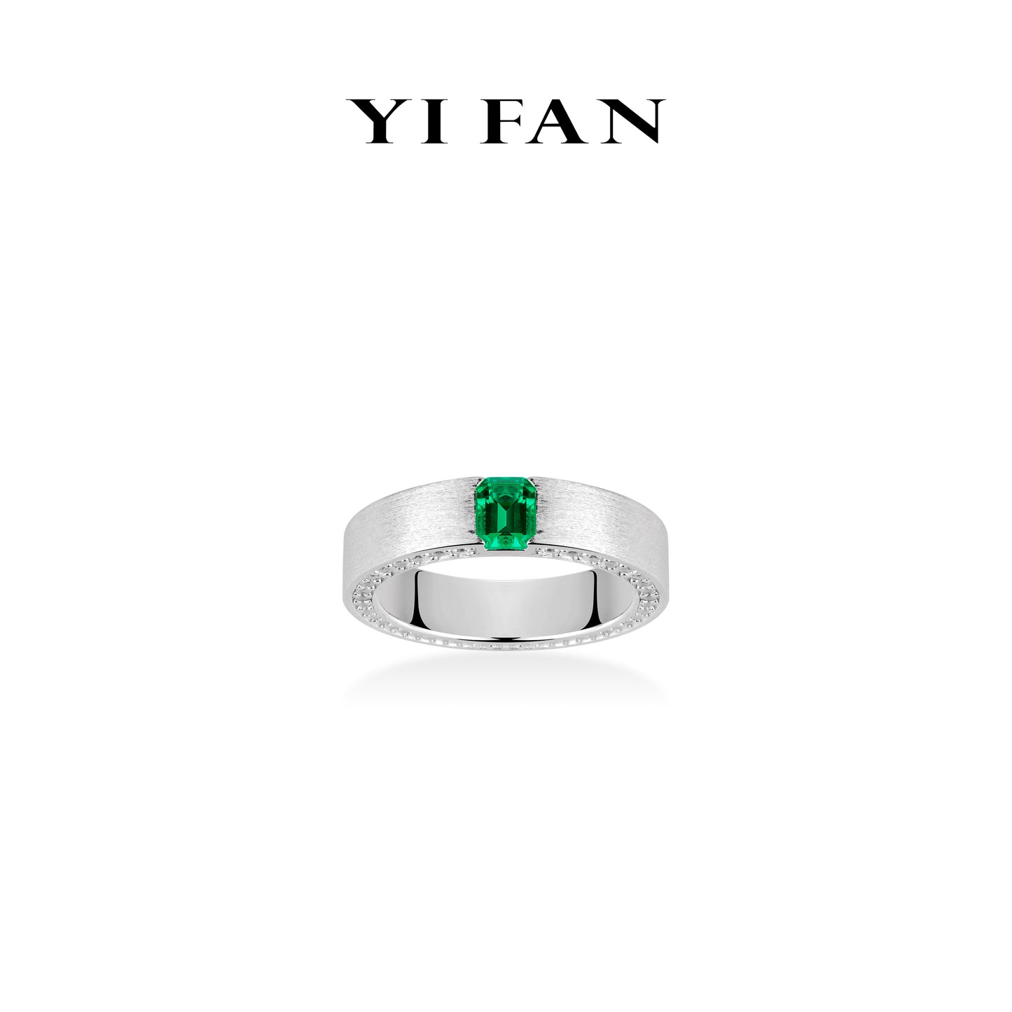 Lab Grown Emerald collection: Modern "Emerald-cut Ice Cube" detailed wide band Ring (Unisex)