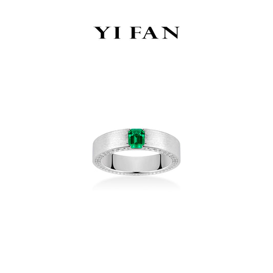 Lab Grown Emerald collection: Modern "Emerald-cut Ice Cube" detailed wide band Ring (Unisex)