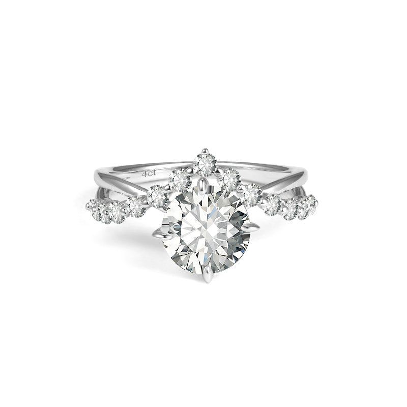 Wedding collection：Micro-setting brilliant cut clear diamond color Lab created stones 4 prong bright star ring, sterling silver