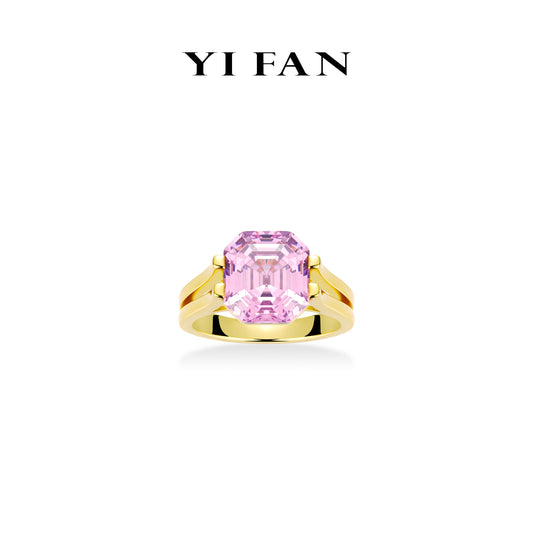 Mysterious Purple color collection:  Luxury “Asscher-cut Rock” unique Golden-arm Ring (Unisex)