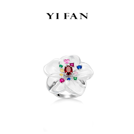 Limited High Jewelry collection: Luxury Hand-Carved "Rainbow Pistil White Crystal Heaven Flower" unique Ring