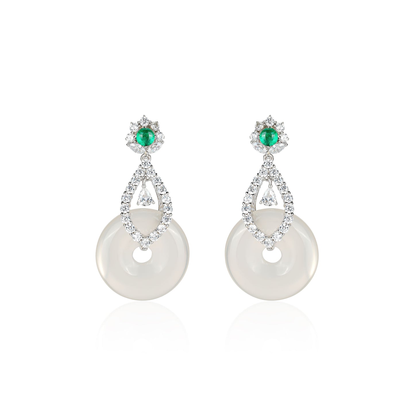 White chalcedony Safety Buckle "Ping An Kou" Earrings