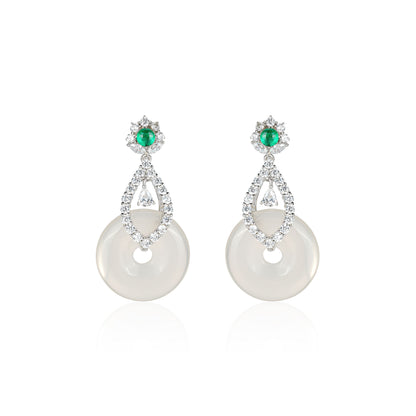 White chalcedony Safety Buckle "Ping An Kou" Earrings