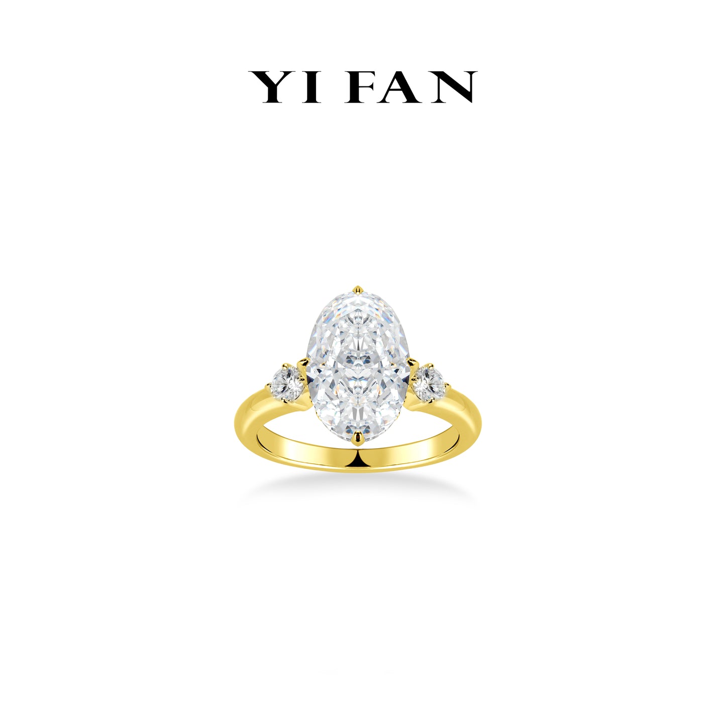 Wedding collection: G color Brilliant&Icy-cut "Golden Monalisa 3 stones Rock" Engagement/Wedding Ring