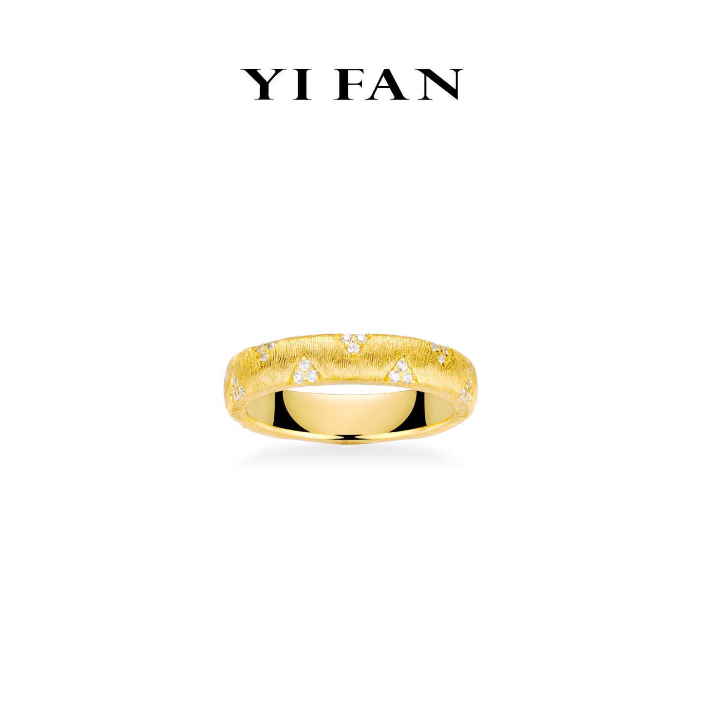 Golden time collection: Modern Vertical carblde "Dazzling Golden Triangle” detailed eternity Ring