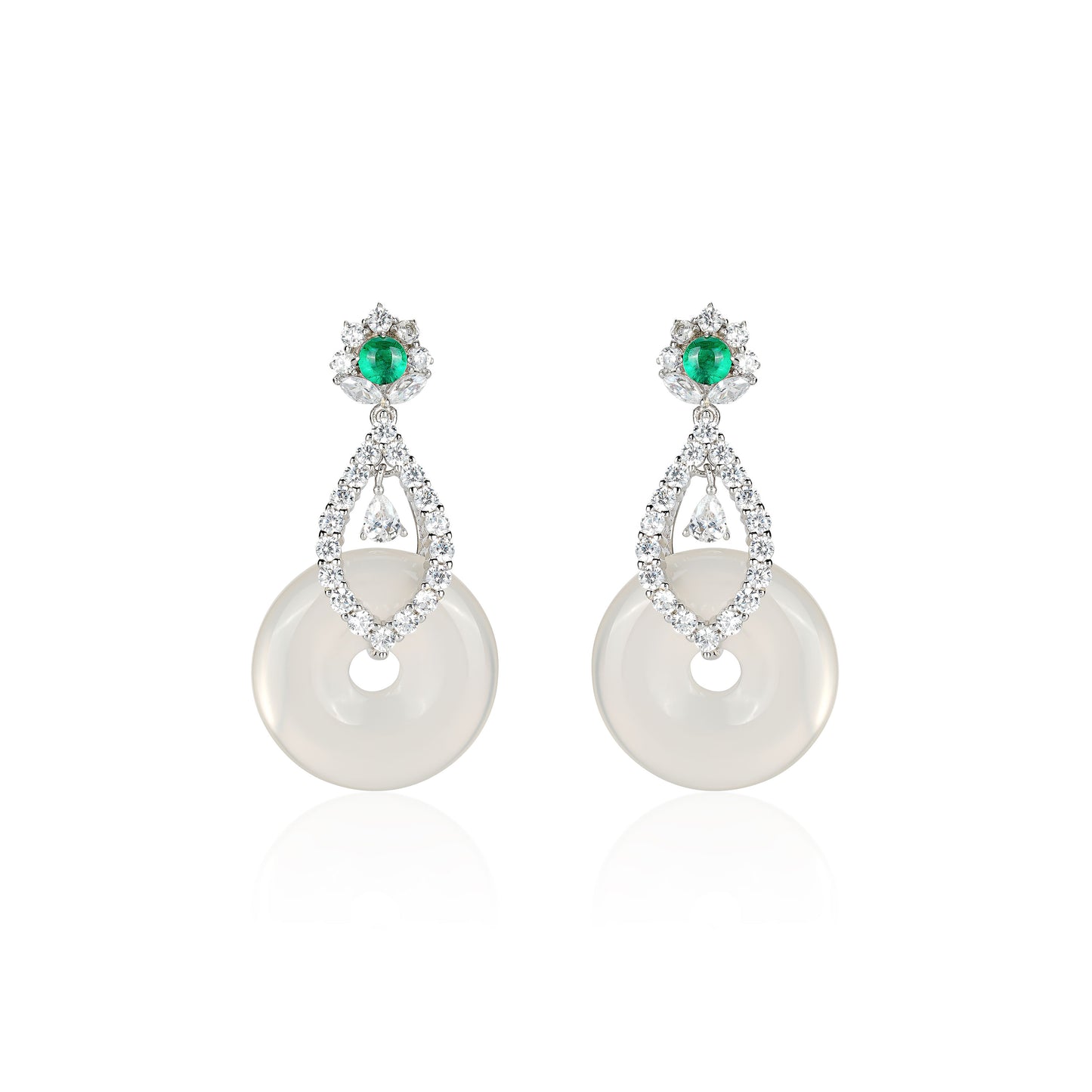 White chalcedony Safety Buckle "Ping An Kou" Earrings