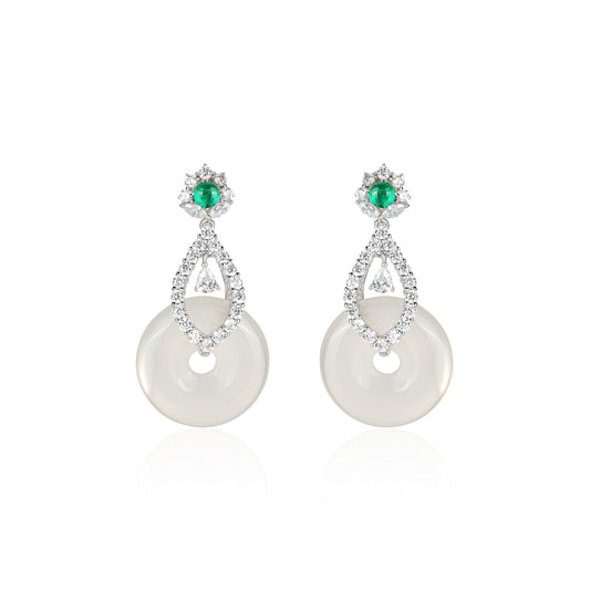 White chalcedony Safety Buckle "Ping An Kou" Earrings