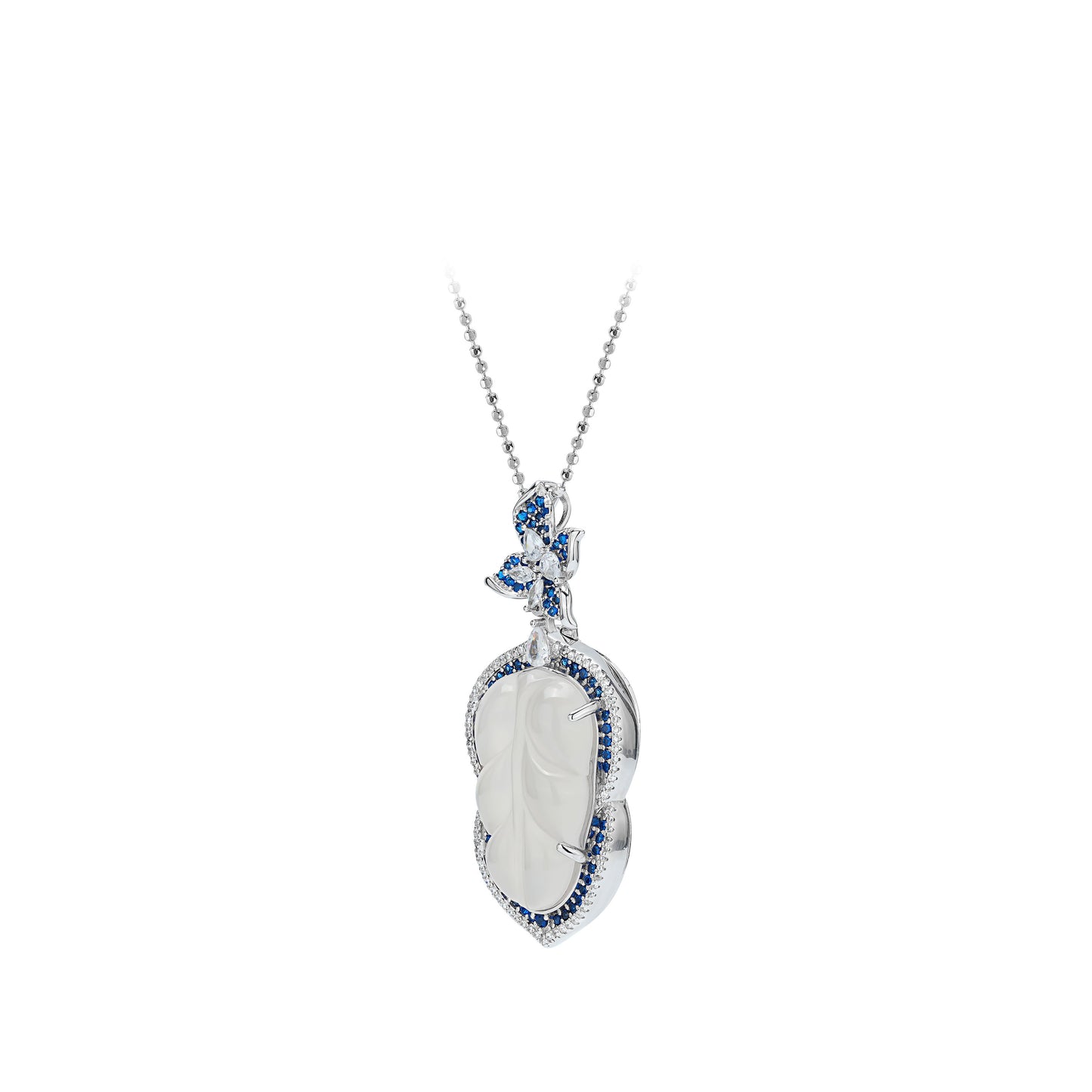 Limited edition：Icy chalcedony carved White Leaf detailed pendant