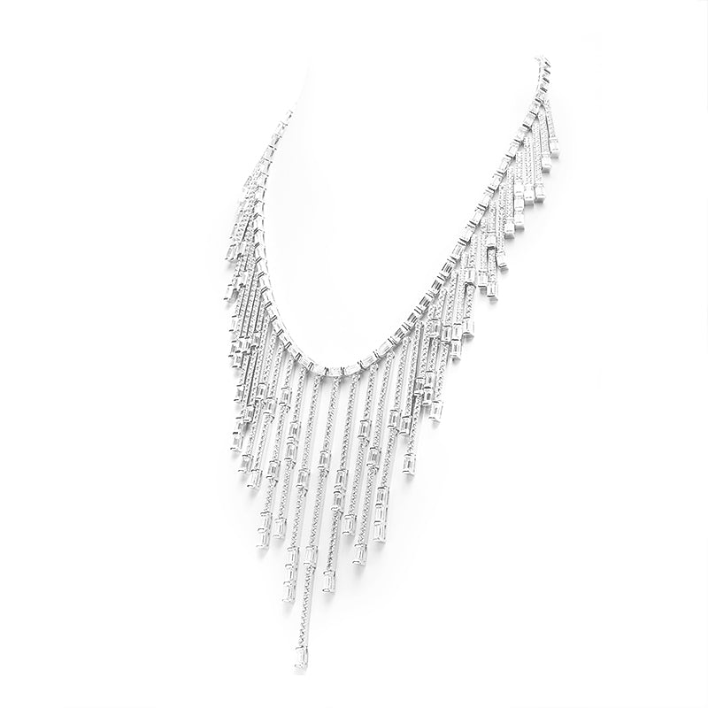 Limited Wedding collection: Clear diamond color Lab created stones designer luxury Tassel Necklace