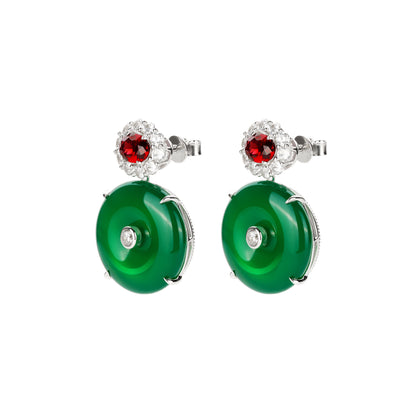 Green chalcedony and Eco-friendly artificial diamonds "Chrismas Donut" earrings