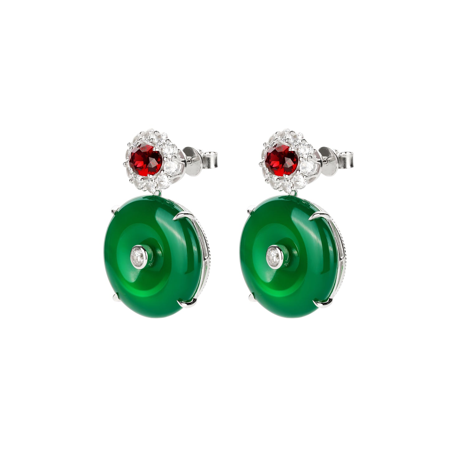 Green chalcedony and Eco-friendly artificial diamonds "Chrismas Donut" earrings