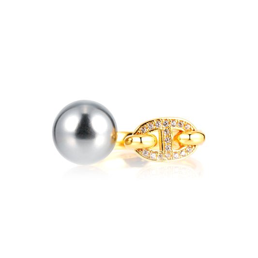 Minimalist collection: Grey shell pearl golden Ring