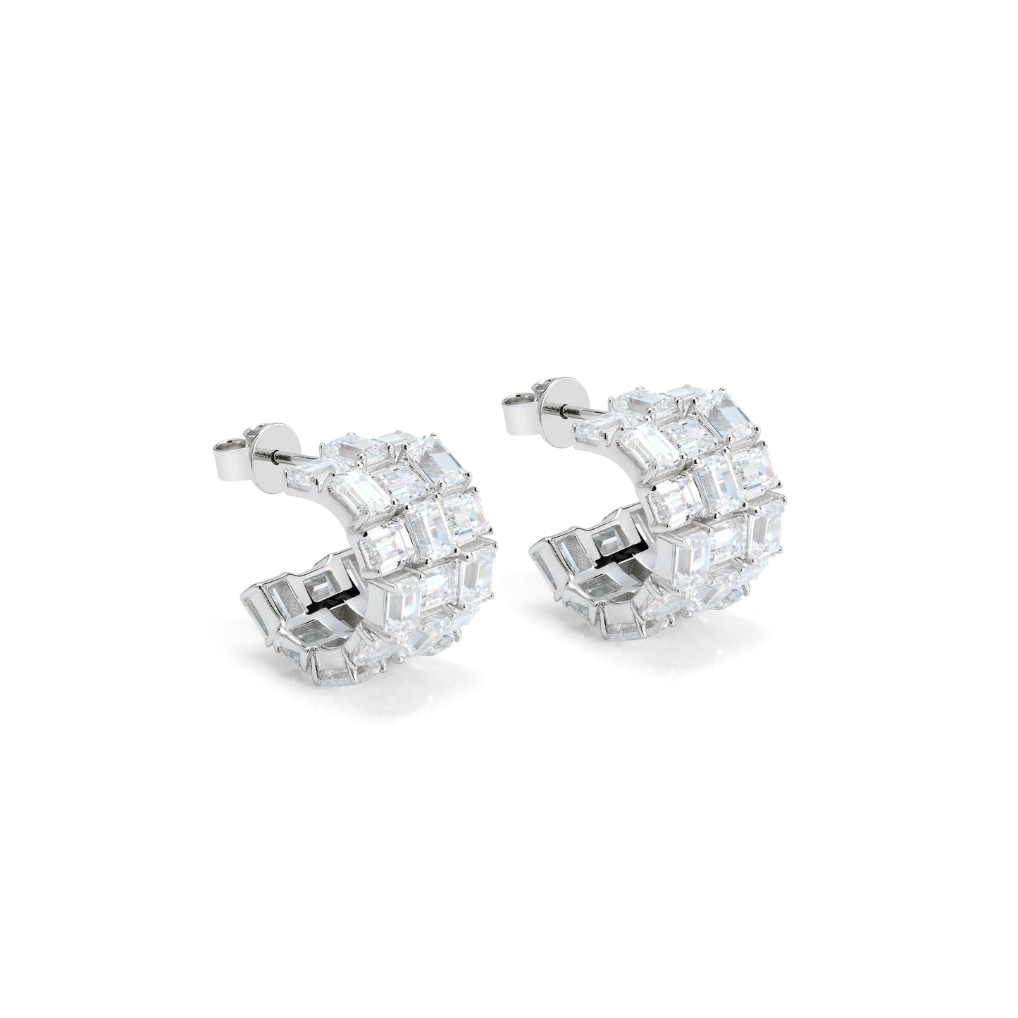 Emerald-cut irregular shape wide band earrings