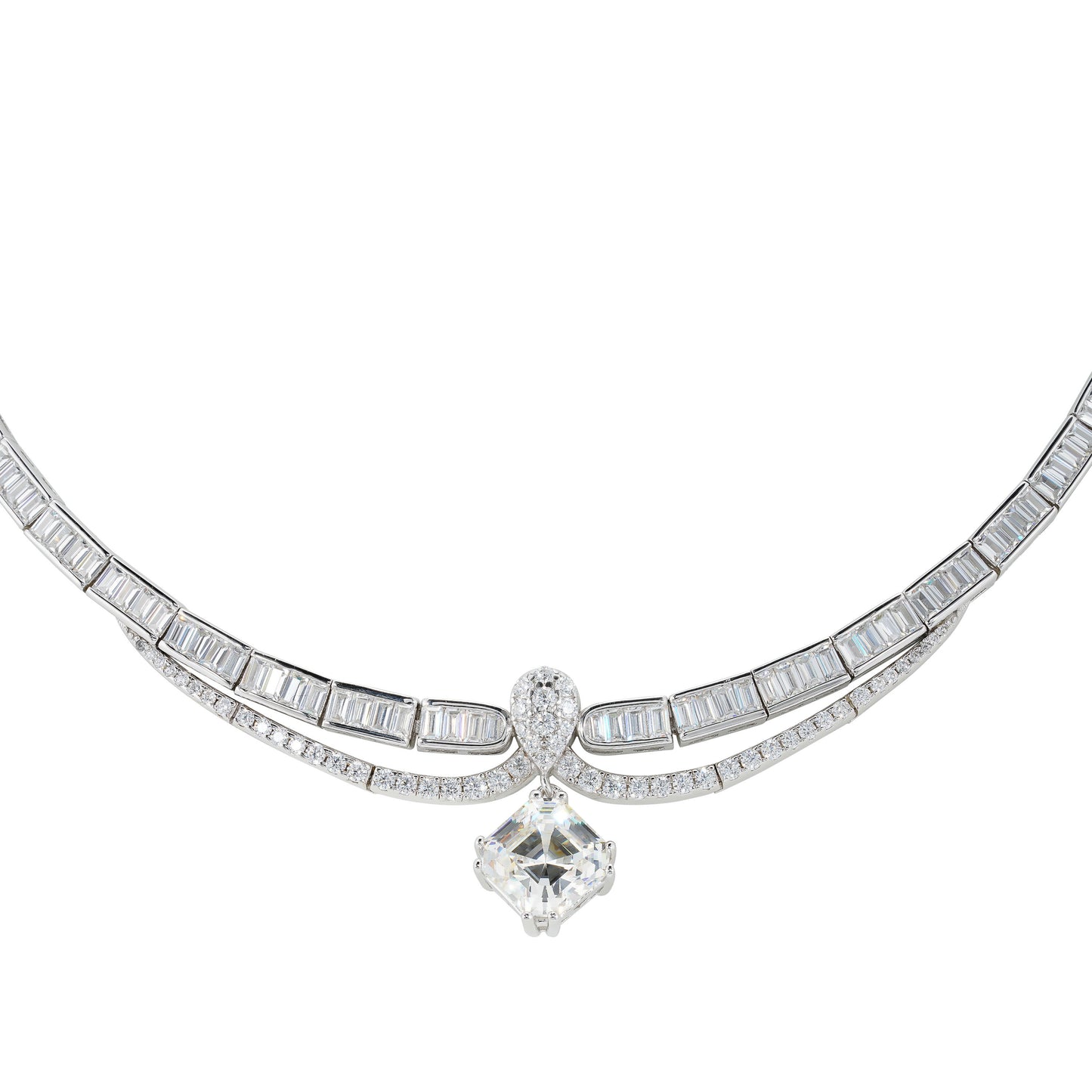 Promotion design for Christmas: "White Christmas" Asscher cut Luxury detailed necklace