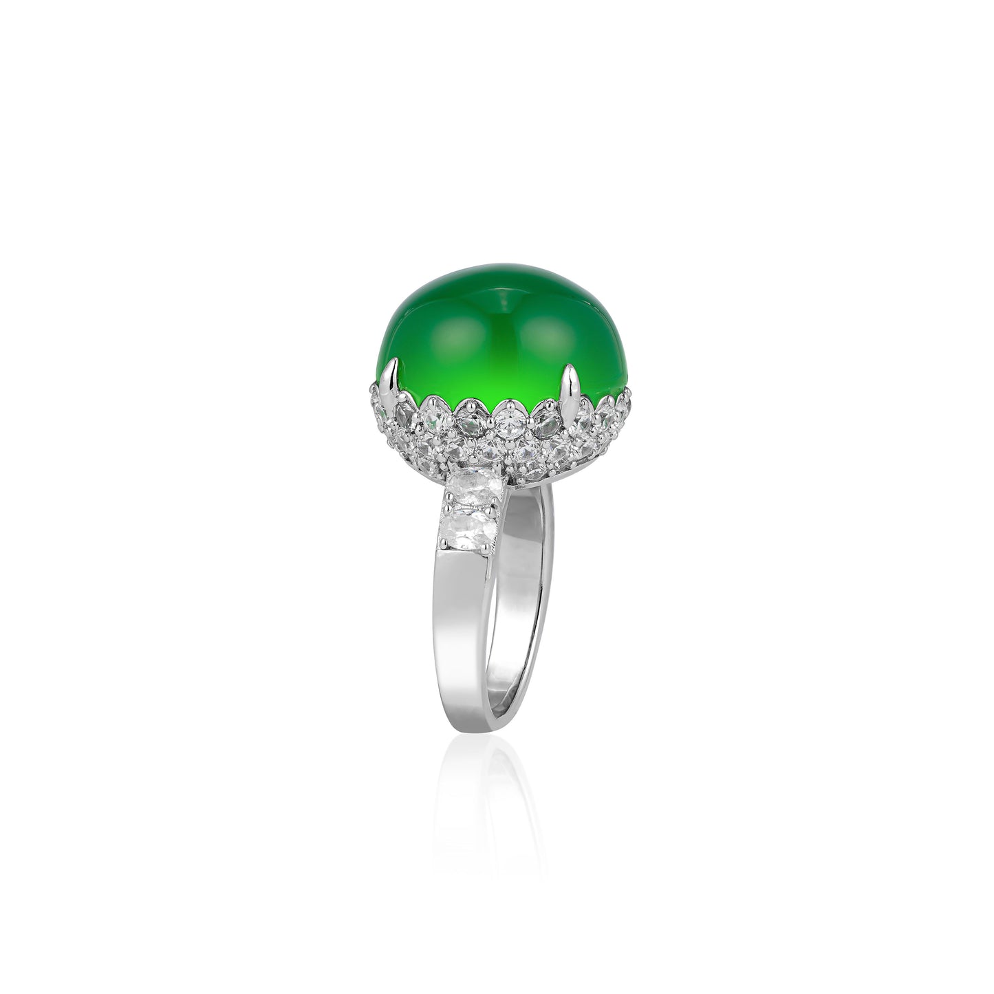 Green jadeite/chalcedony Cabochon-cut Lucky ring