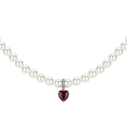 Promotion design for Christmas: Red heart white pearls modern necklace