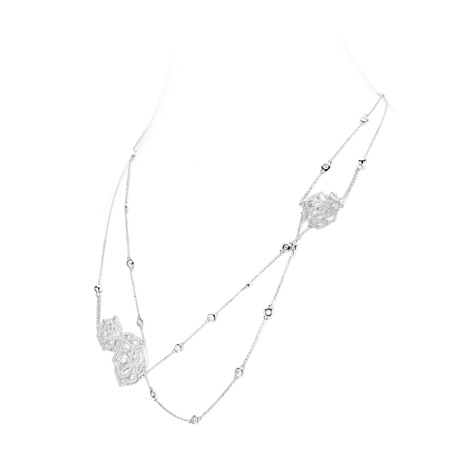 Wedding collection: Multi-Layer Long White Camellia Necklace