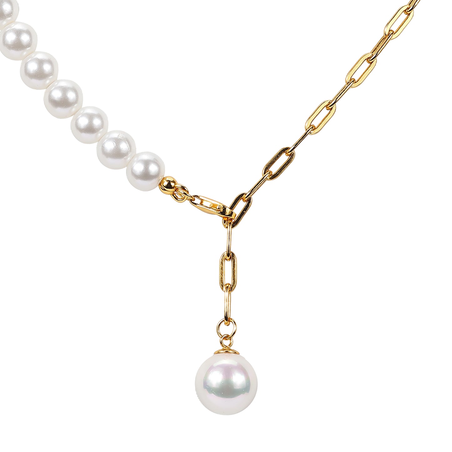 Golden time collection: Multi-fuctional Modern white pearls long necklace (80 cm)