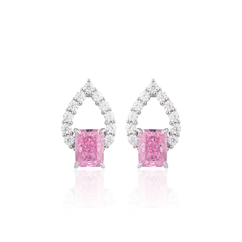 Promotional design: Pink rectangular four claw hollow earrings