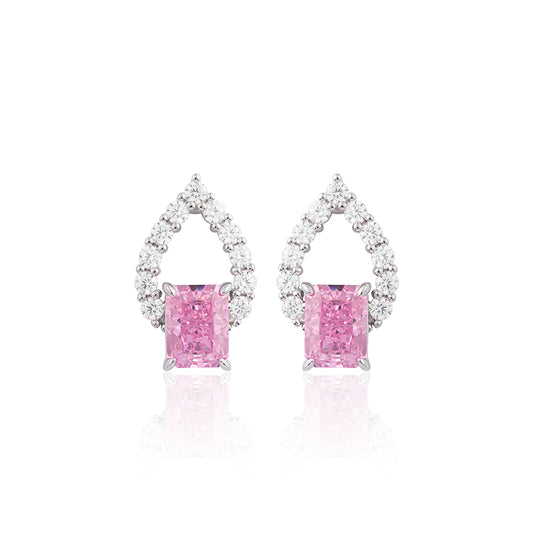 Promotional design: Pink rectangular four claw hollow earrings