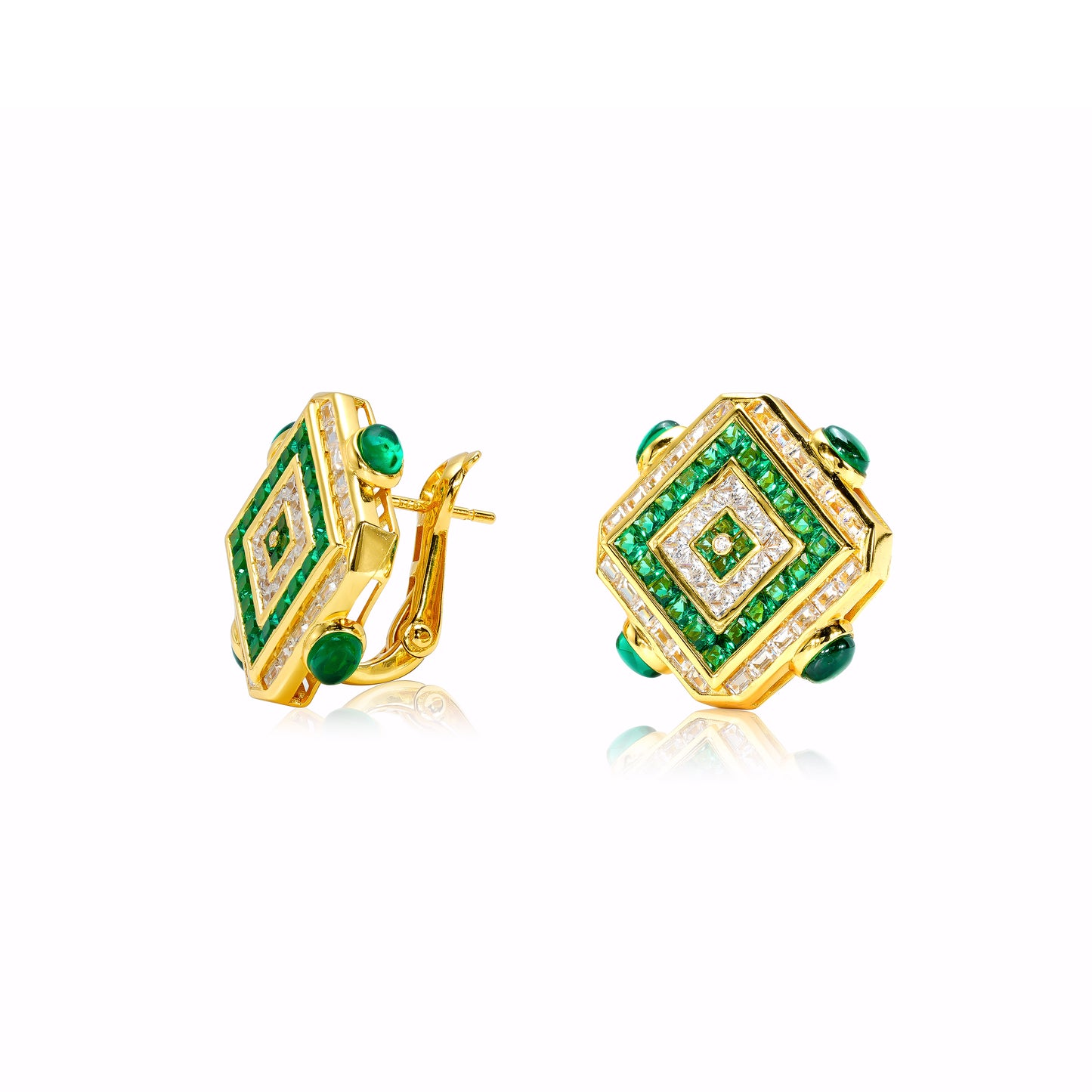 Designer Style：Green and golden fashionable earrings in detailed setting