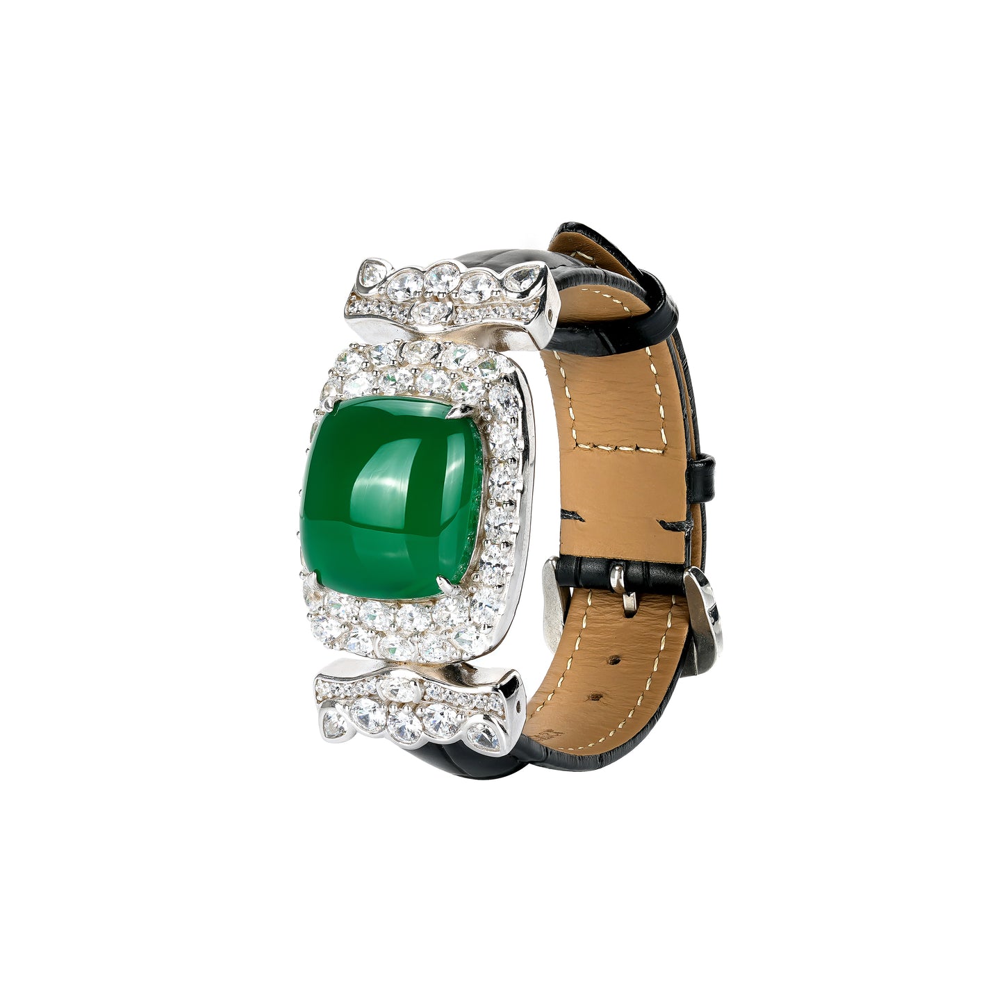 Showstopping: Luxury Green chrysoprase Black leather belt bracelet