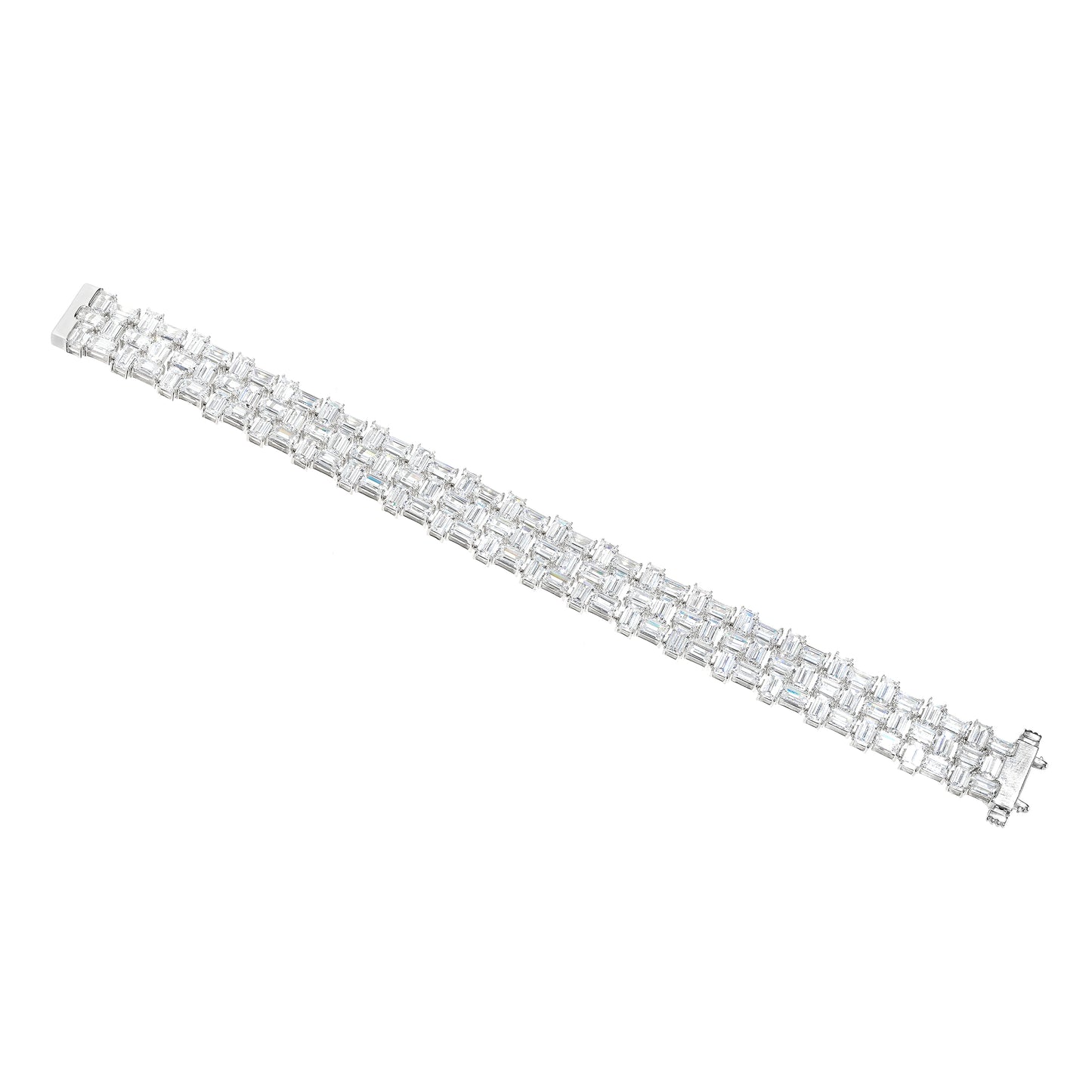 Emerald-cut irregular shape wide band tennischain bracelet