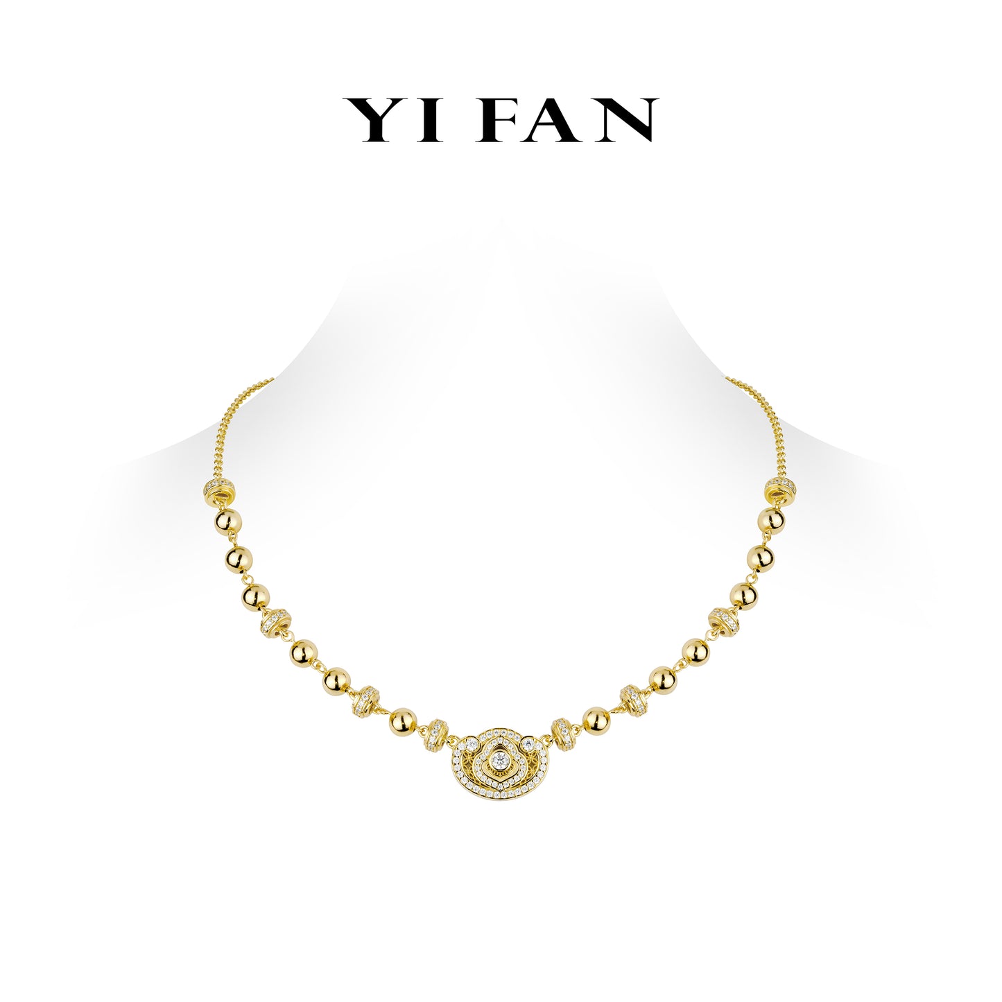 Golden time collection: "Lucky Ruyi with unique Treasure beads" detailed Necklace (Unisex)