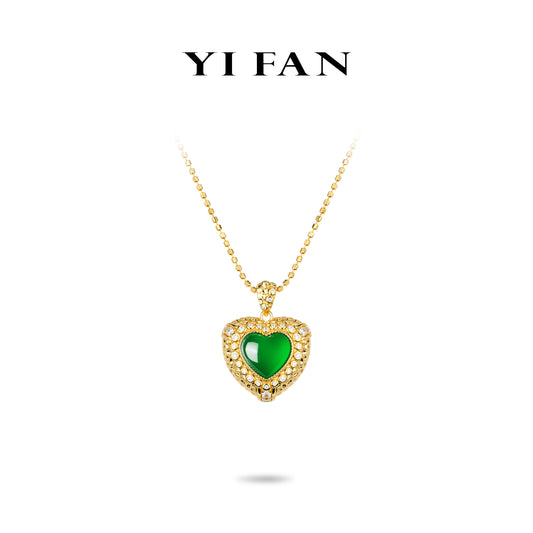 Golden time collection: Modern "Green jade Heart in Starlights" detailed Necklace/Pendant (Unisex)