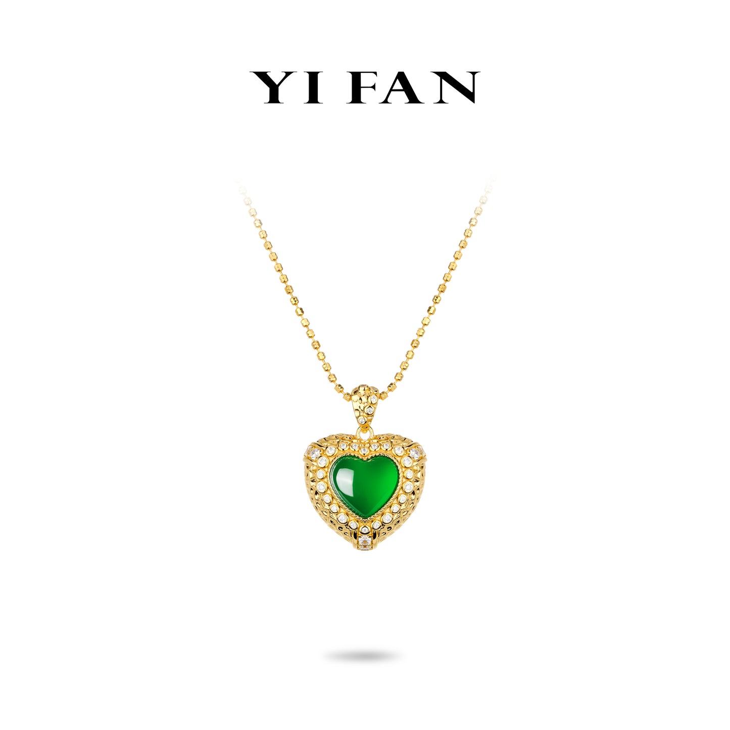 Golden time collection: Modern "Green jade Heart in Starlights" detailed Necklace/Pendant (Unisex)