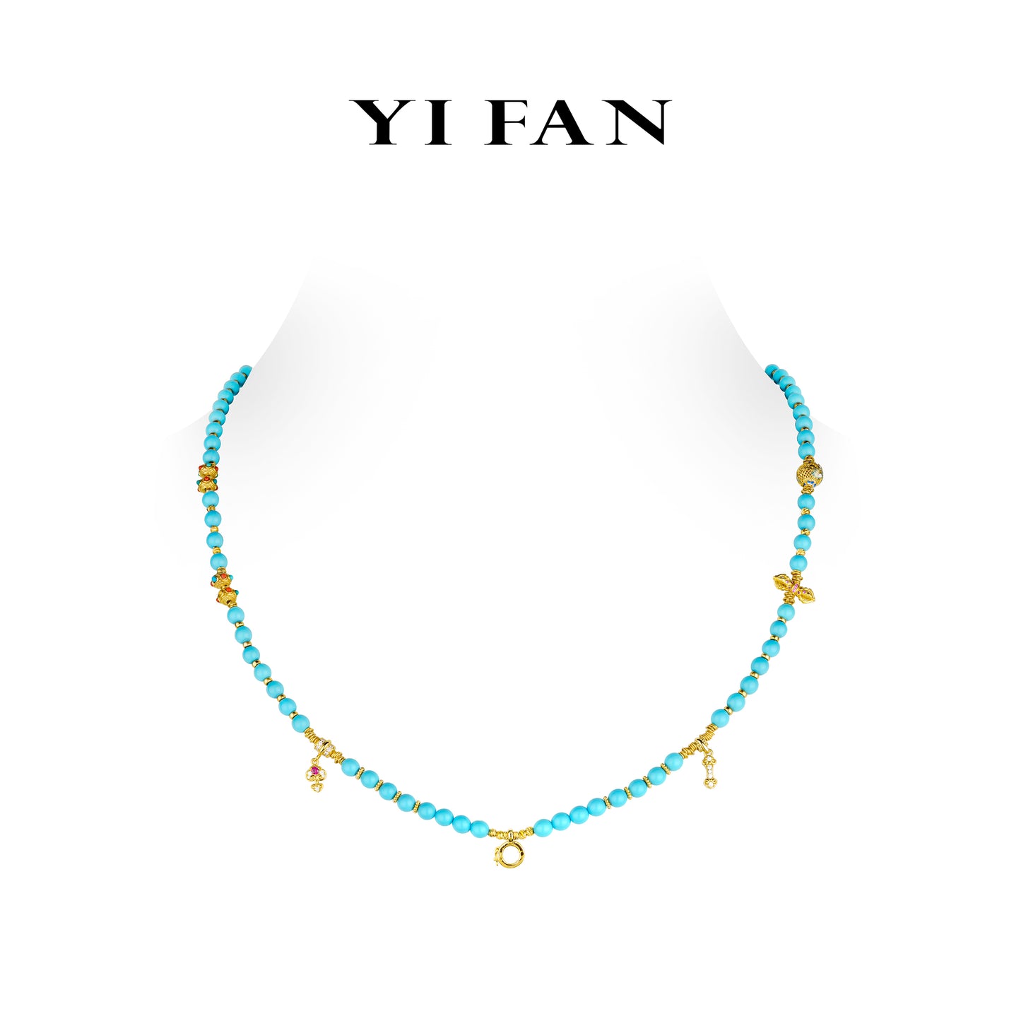 Pre-order High Jewelry collection: Multi-purpose "Golden Treasures with turquoise beads" detailed Long Necklace (with adapter)