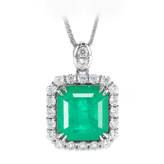 Synthetic Emerald collection: Classic 8 prong Pendant Necklace (8.96 carat)