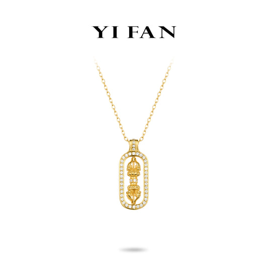 Welfare Exclusive: Golden "Hollowed Vajra Dorje Pestle" delicate Pendant Necklace (Unisex)